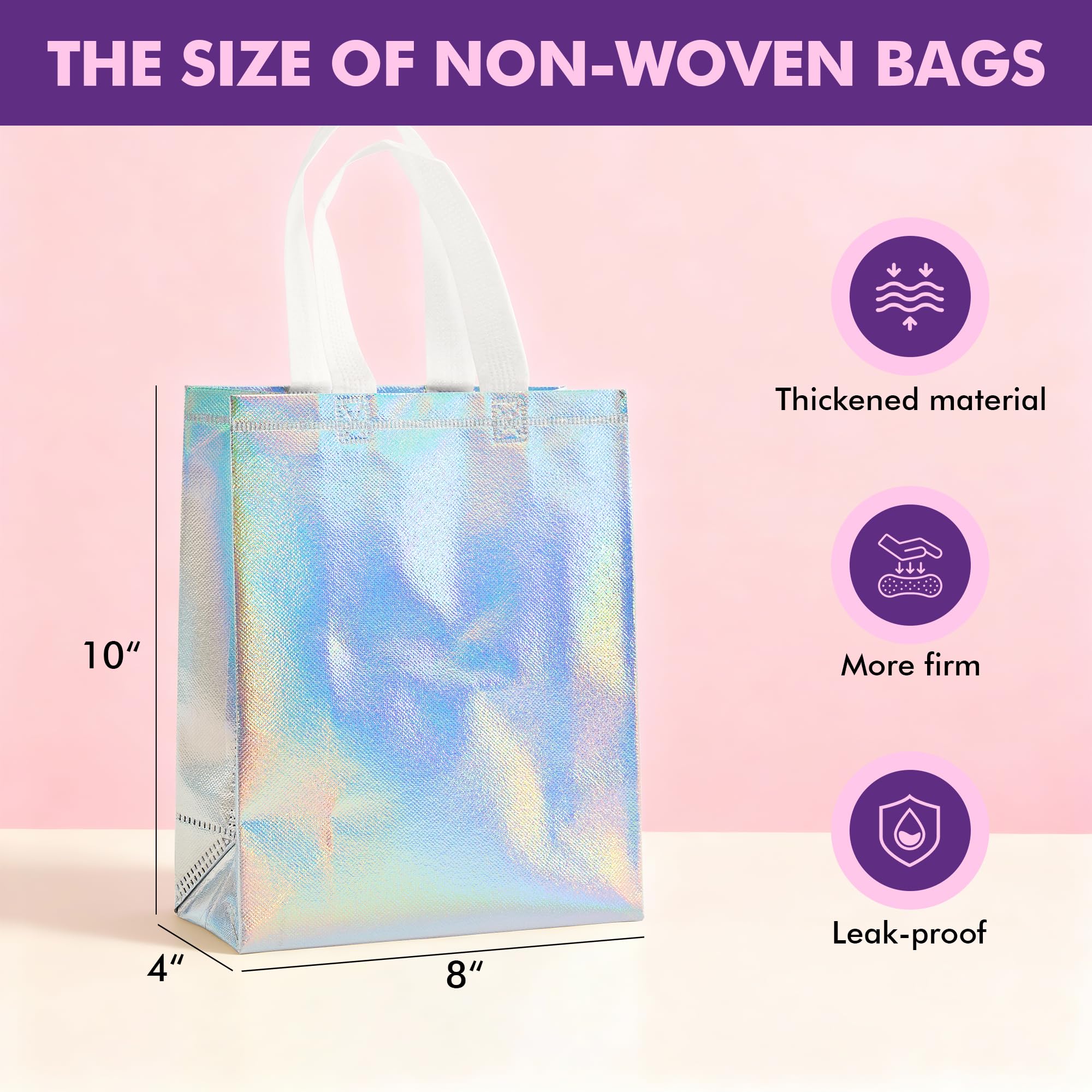 PACKINNO 15 Pcs Iridescent Gift Bags with Handles, 8x4x10 Inch Holographic Reusable Gift Bags Medium Size, Ideal for Birthday, Christmas, Party Favors, Wedding, Holidays, Valentines