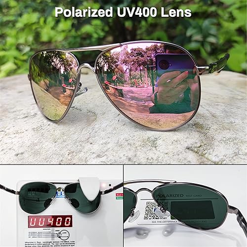 Miniatura 5 de ROCKNIGHT Gafas de sol polarizadas de estilo aviador para hombres y mujeres, con montura metálica, estilo Flat Top, gafas de sol ligeras