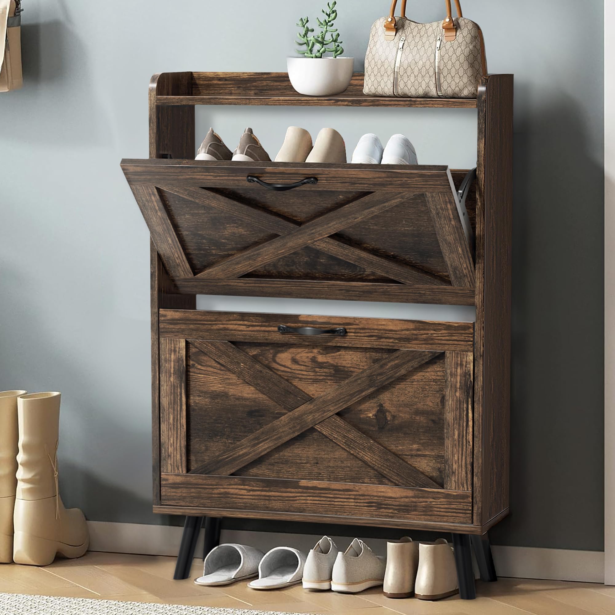 SUNCROWN Shoe Storage with 2 Flip Drawers