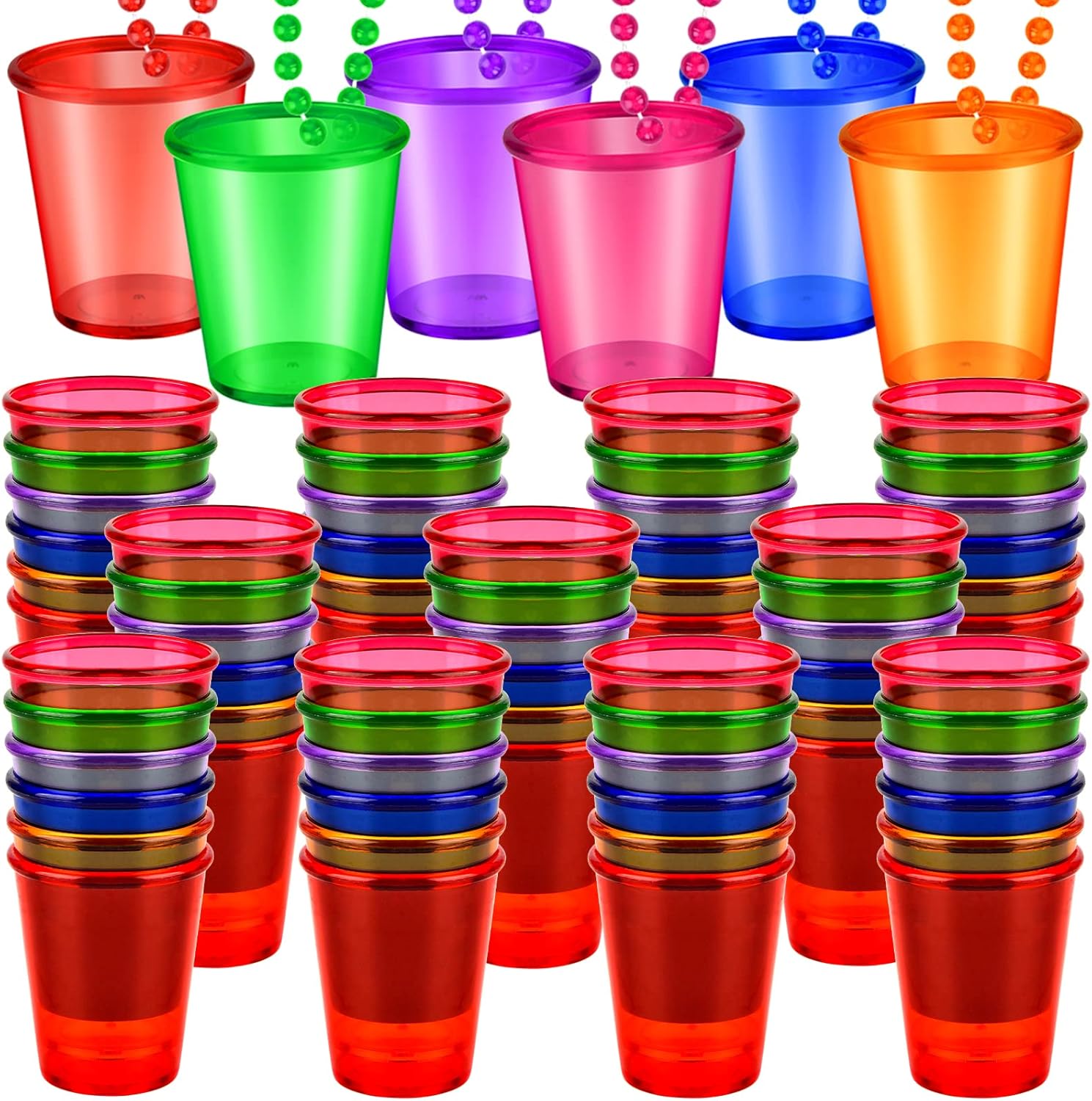 Mototo 72 Pieces Shot Glass on Beaded Necklace Shot Glass Necklaces Plastic Shot Cup Necklace for Team Groom and Bride Supplies Bachelorette Party Birthday Wedding Party Festival Parade (6 Colors)