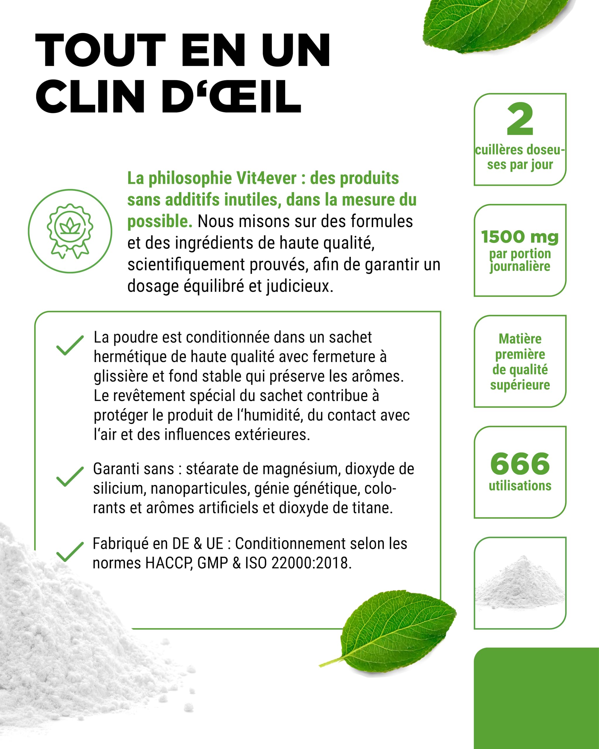 vit4ever Glycine Pure - 1000 g (1 kg) de Poudre Pure sans Additifs - Avec Cuillère Doseuse - Acide Aminé L-Glycine Dosé de Manière Optimale, Naturellement Doux - Vegan