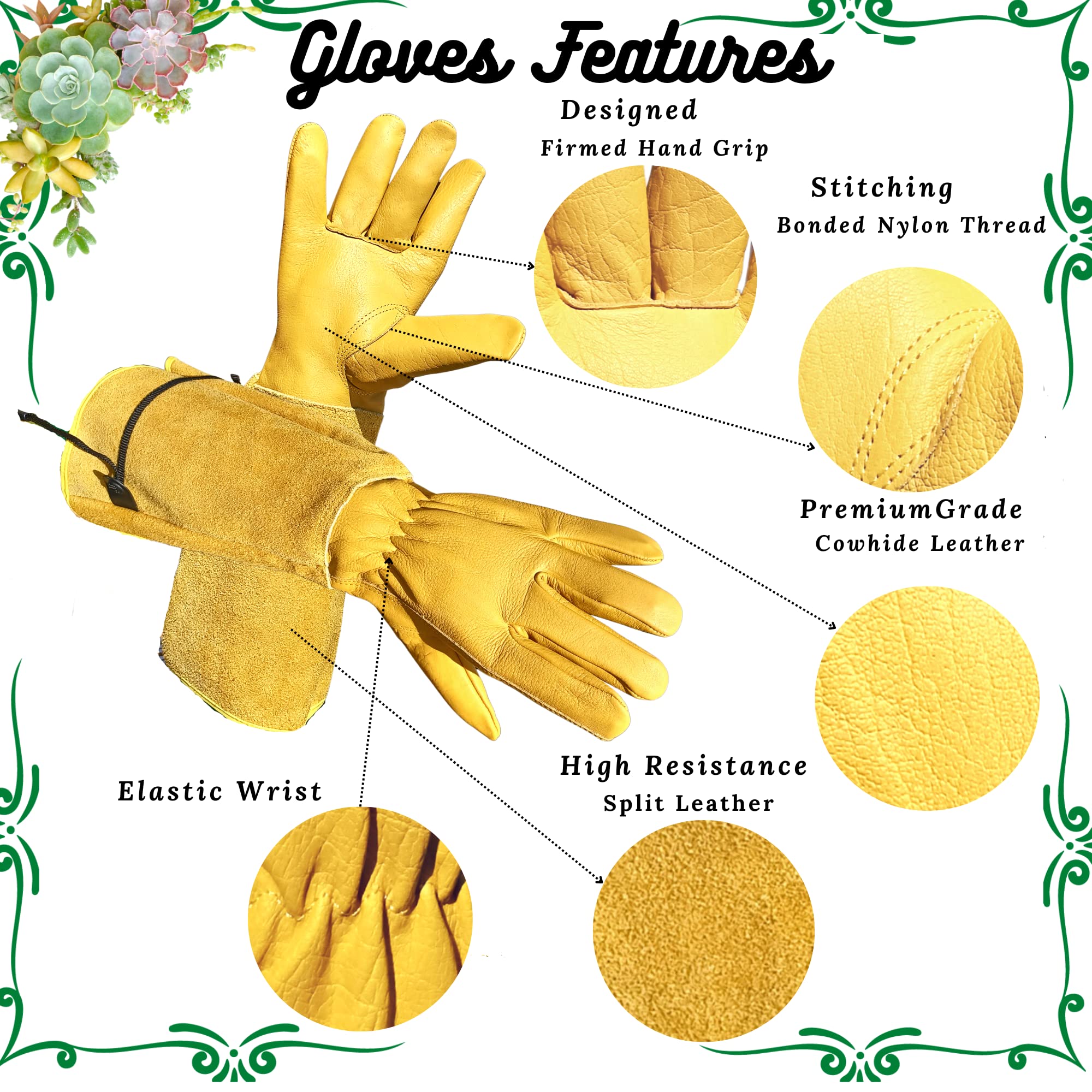 ITC Gauntlet Gardening Gloves, Leather Garden Gloves for Men & Women - Image 2