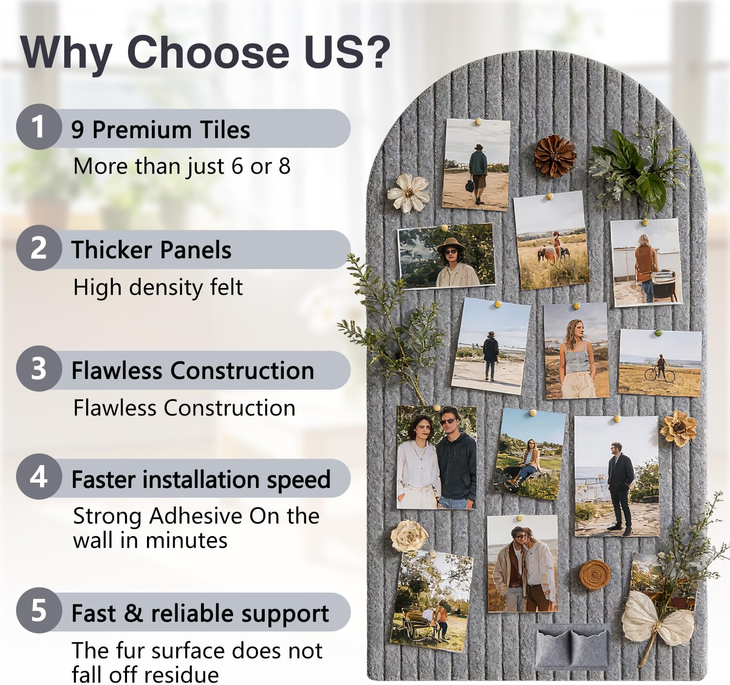 Large Bulletin Board 35.4x35.4 inches, 0.47" Thick Felt Wall Tiles,Foldable Cork Board with Adhesive Sticker and 30 Pins&15 Clips,Round Edges Pin Board for Walls Office Home School (Black)