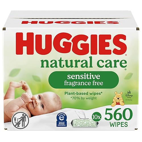 Huggies Sensitive Baby Wipes, Natural Care Baby Diaper Wipes, Unscented, Hypoallergenic, 99% Purified Water, 10 Flip-Top Packs (560 Wipes Total) - 56 count (Pack of 10)