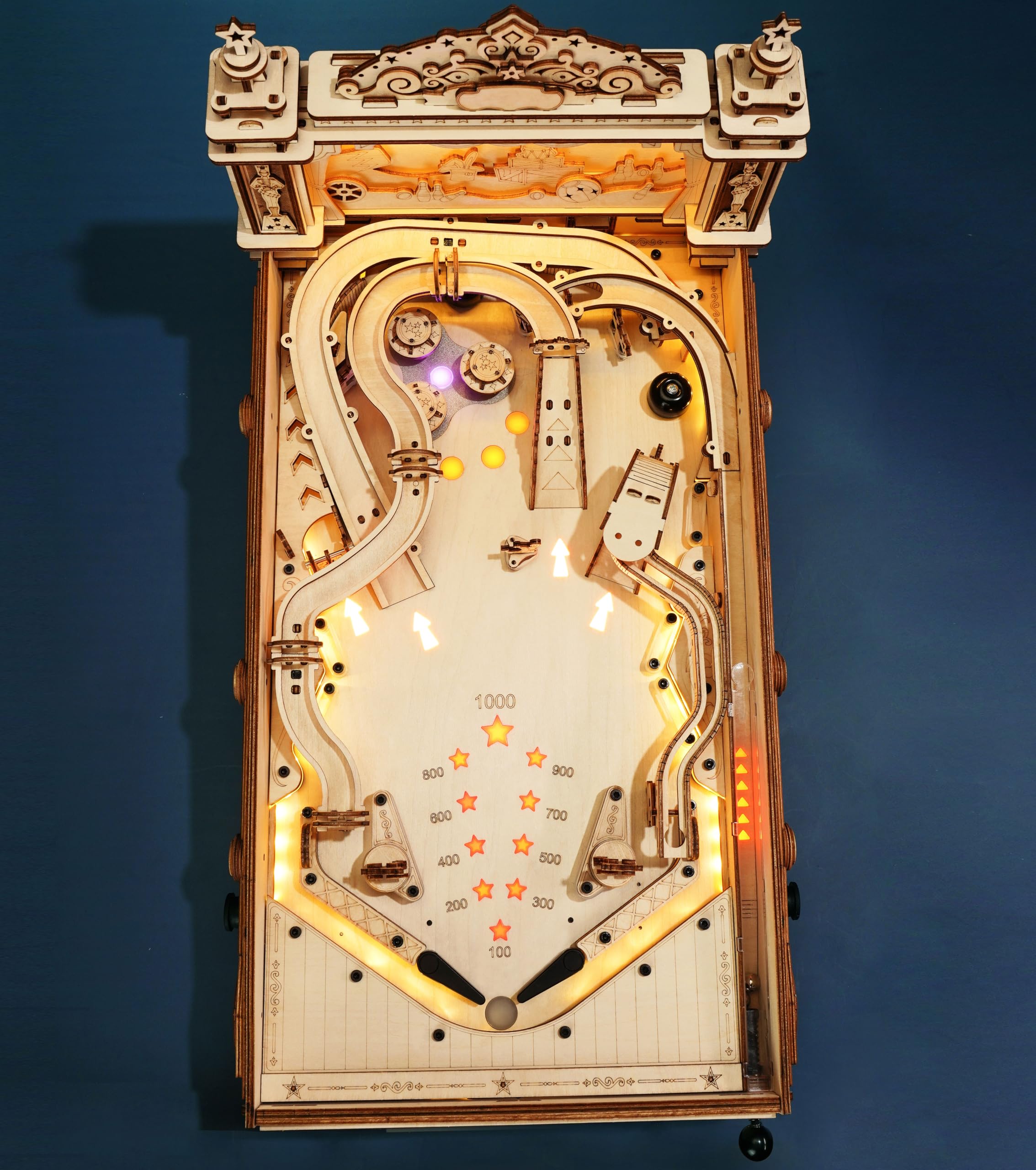 ROBOTIME 3D Puzzle Pinball Flipperautomat Modellbausatz Holz für Erwachsene, DIY Flipper Bausatz Spielautomat Tischspiel, Holzpuzzle Geschenke für Männer Frauen