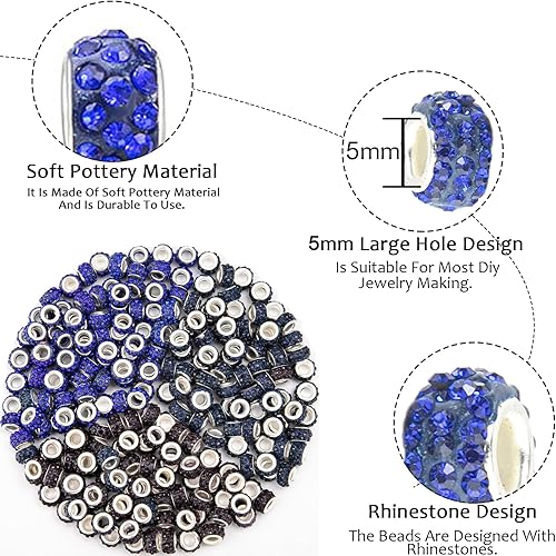 Vista 160 de 200 cuentas europeas de agujero grande – Mixcolor Lampwork Rhinestone Craft Beads para bricolaje pulseras joyería fabricación