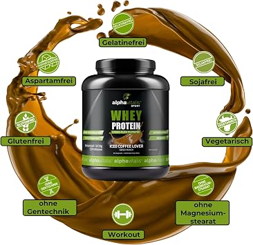 Whey Protein Coffee 1 kg - Delicious Protein Shake with Coffee Flavour - WPC CFM - Whey Concentrate Cross Flow Microfiltered - Muscle Building Shake Creamy Delicious - Protein Shake Iced Coffee Cremiges leckeres WPC Eiweißpulver für Proteinshakes Kraftsport & Fitness – cross-flow-mikrofiltriert ideal für Muskelaufbau