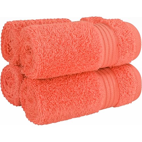 Cotton Paradise 100% Cotton Turkish Towel Set, Soft Absorbent Quick Dry, 4 Piece Washcloth Set, Coral