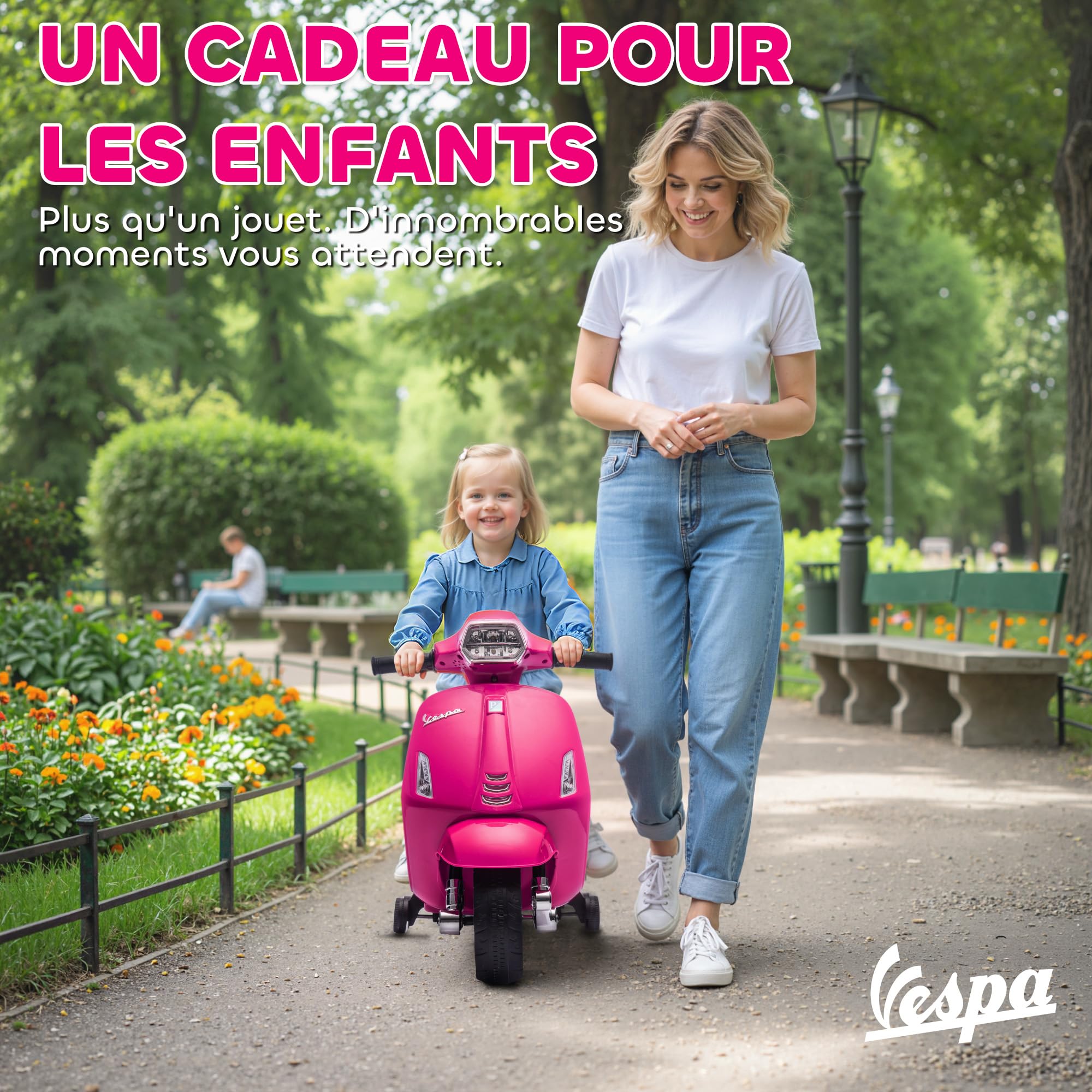 AIYAPLAY Moto Électrique Enfants 6 V 2,5 km/h Phare pour 2-4 Ans Rose | Voiture Électrique, Roues d'Apprentissage de 17,5 cm, Klaxon