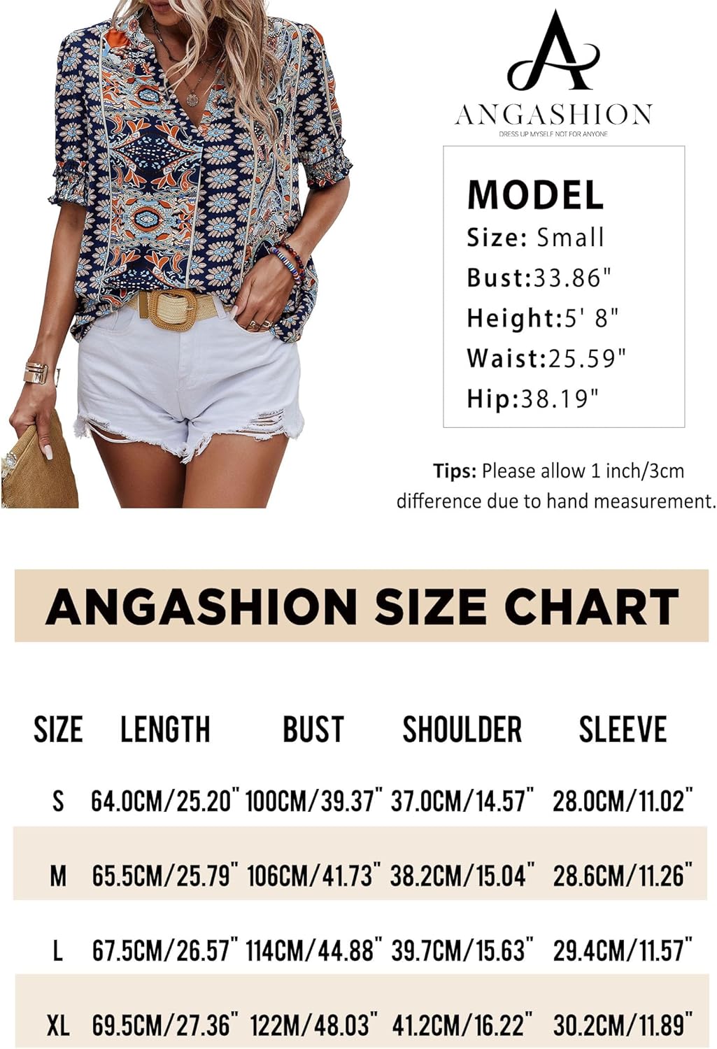 Angashion Womens Tops, Summer Casual Short Sleeve V Neck Solid Flowy Top Loose Tunic Blouses Shirts - Image 4