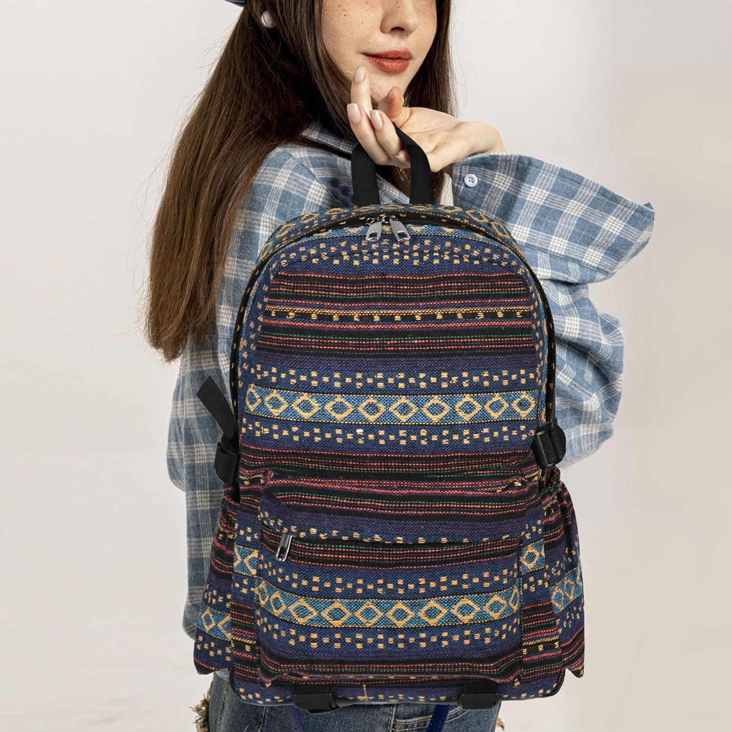 Yaopeing Casual Backpack for Women,Vintage Unique Style Fashion Backpacks Purse, Boho Ethnic Handbag Shoulder Bag,Dark blue - Image 3