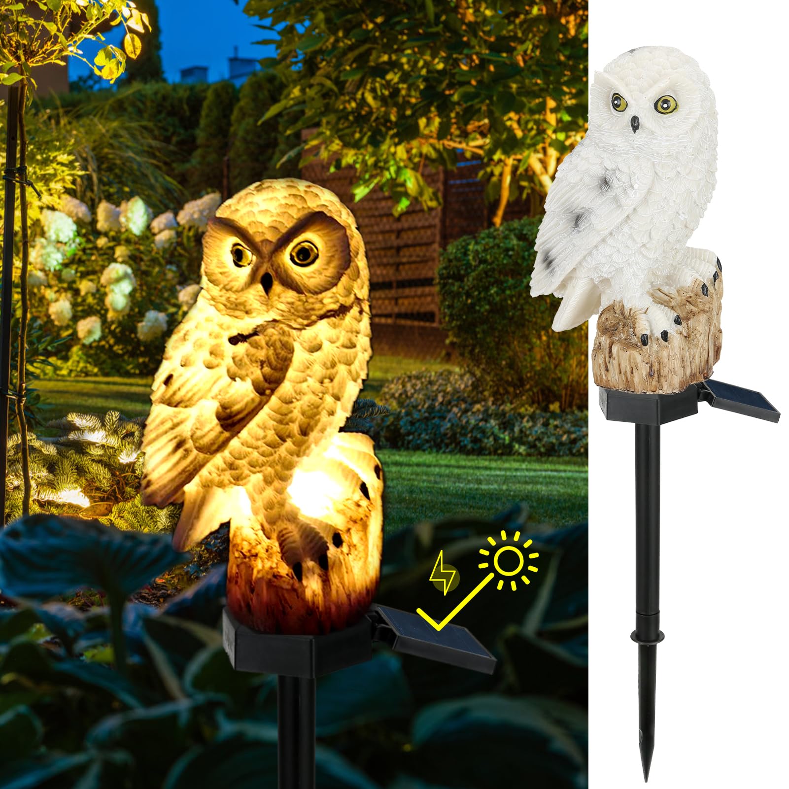 Solar Garden Outdoor Statues Led Light, Resin Garden Waterproof Decorations for Lawn, Yard Art, Pathway, Patio Decor (Snowy Owl)