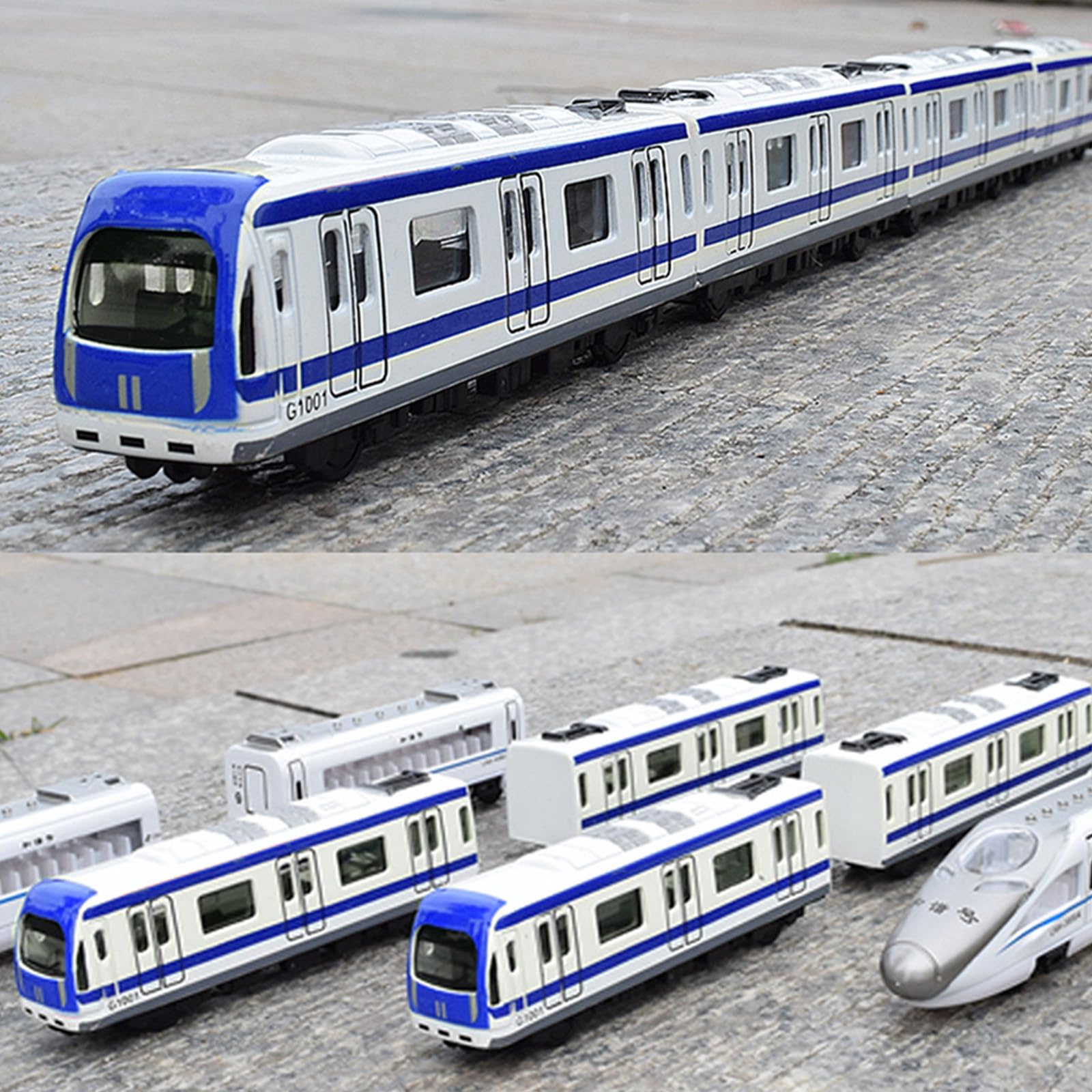 Train Model, 4PCS Multi-Car Railway Set,Alloy City Rail Subway Train Model,1/64 Scale Alloy Subway Blue, White and Blue, Standard - Image 3