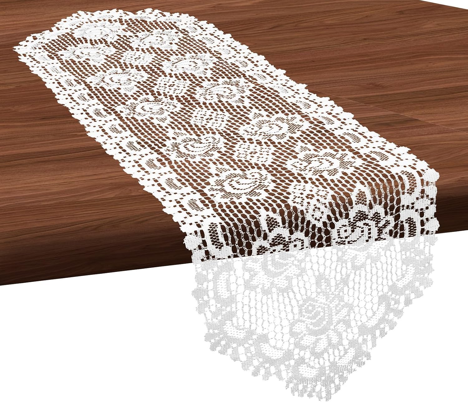 1 Pcs Doilies for Tables Dresser Scarf for Bedrooms Furniture White Lace Table Runner Crochet Cotton Desk Runner Dresser Cover Top 45" X 13.38" Vintage Lace Cloth for End