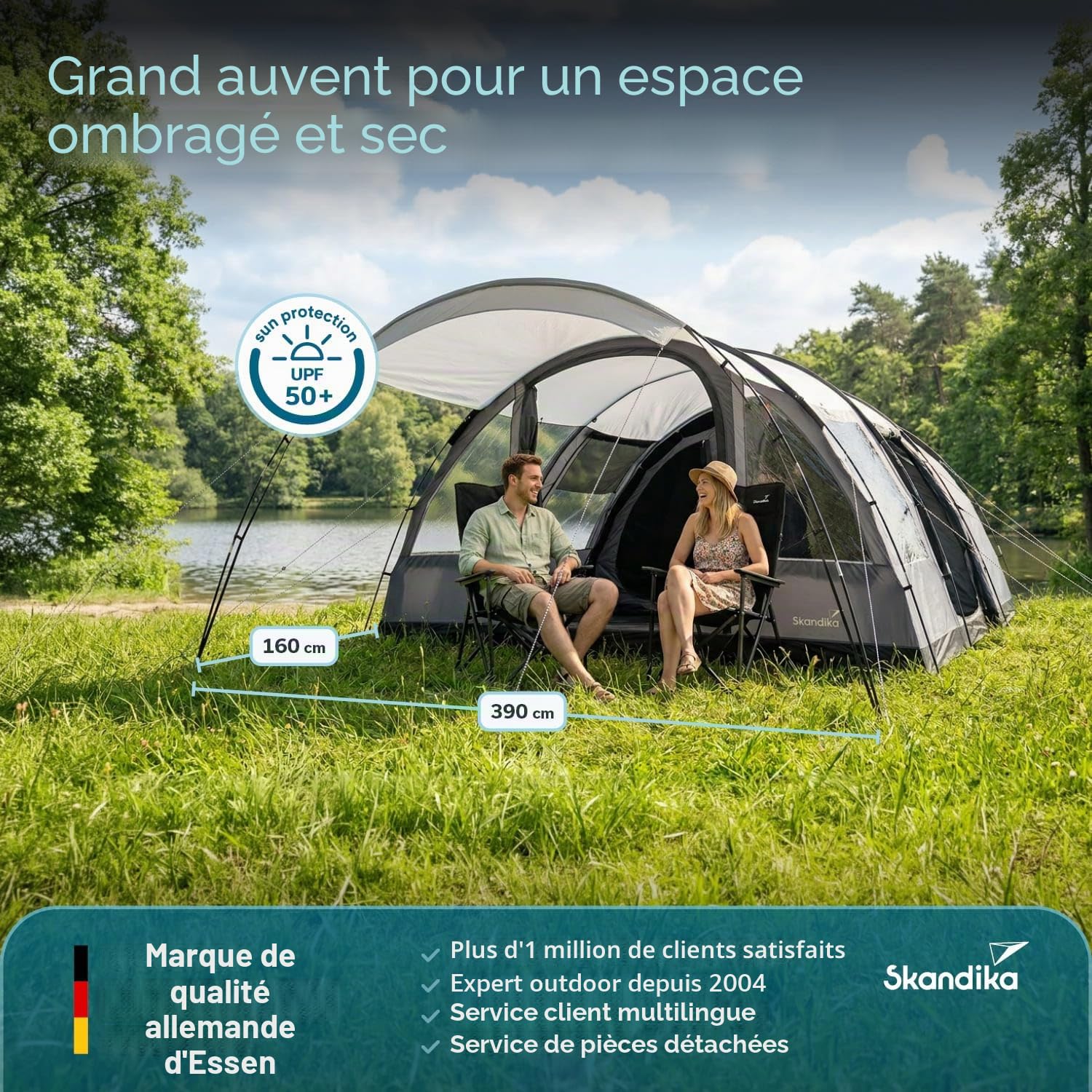 Skandika Tente Tunnel Falkenberg 6 Protect pour 6 Personnes | Grande Tente de Camping familiale, Sol Cousu, Hauteur 2 m, étanche, Colonne d'eau 4.000 mm, Cabine de Couchage Divisible