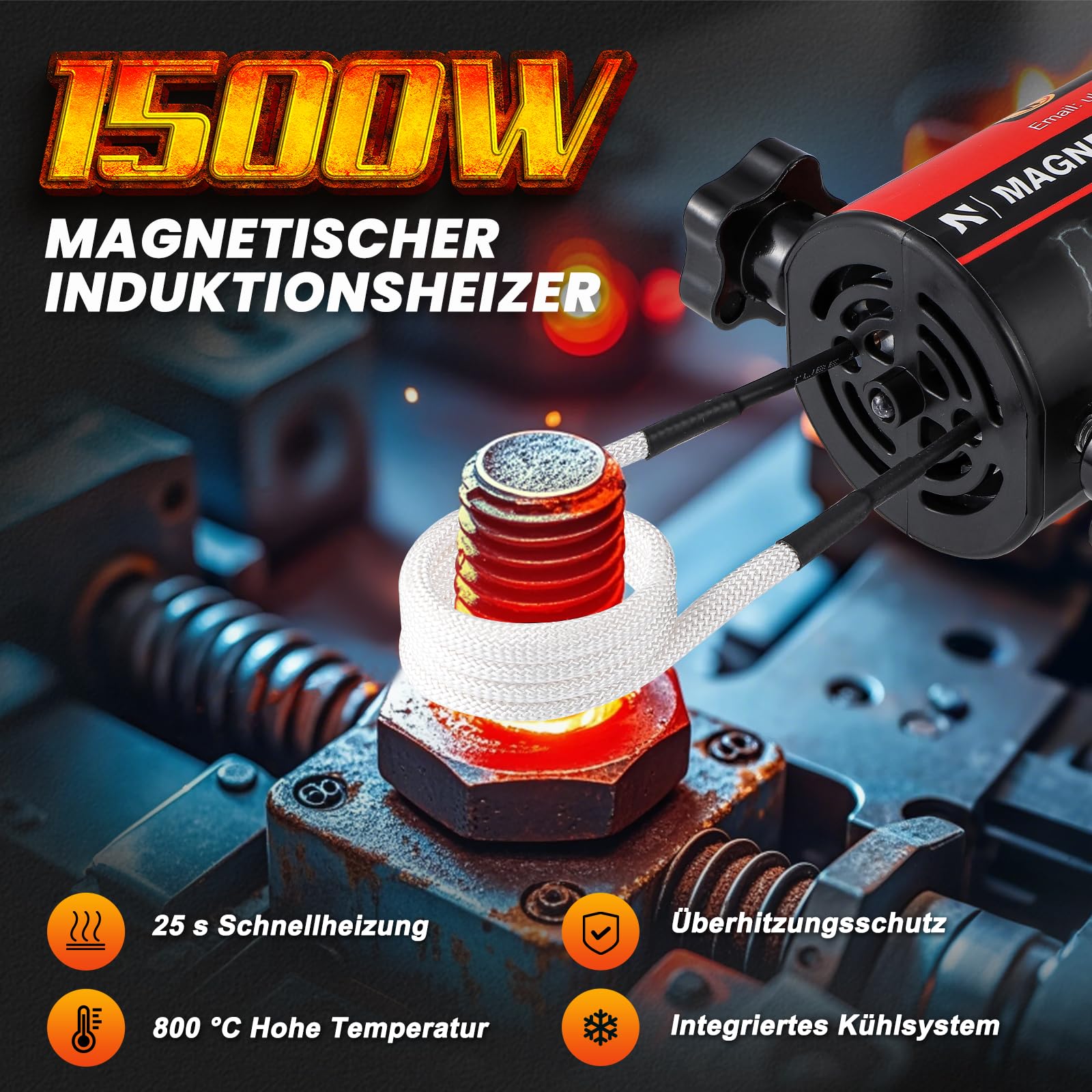 NEWTRY Induktionsheizgerät 1500W 8 Spulen Schraubenlöser Rost Auto 220V | Leistungsstark, flammenlos, rostige Muttern, Schrauben, Bolzen entfernen, langlebig, für Kfz-Werkstatt, hohe Effizien