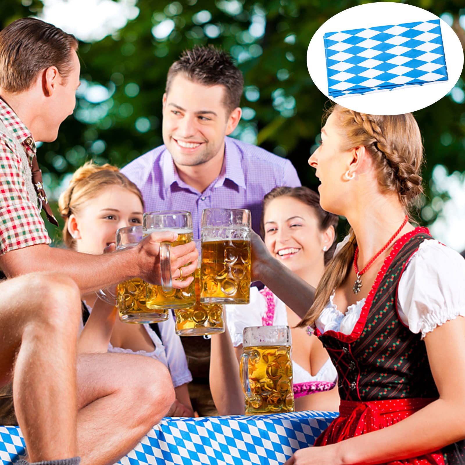 Lot De 4 Nappes Imperméables Pour Fête De La Bière - 130 X 220 Cm, Motif Bavarois Bleu Et Blanc - Décoration De Table