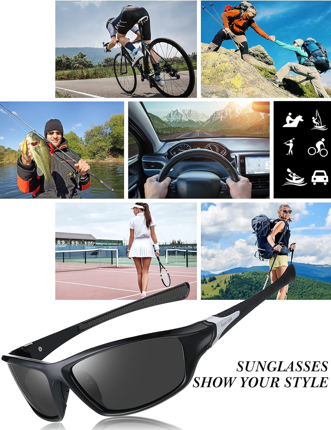 Miniatura 4 de Frienda Paquete de 6 lentes de sol deportivos polarizados para hombre multipack de ajuste sobre gafas de sol deportivas para hombre