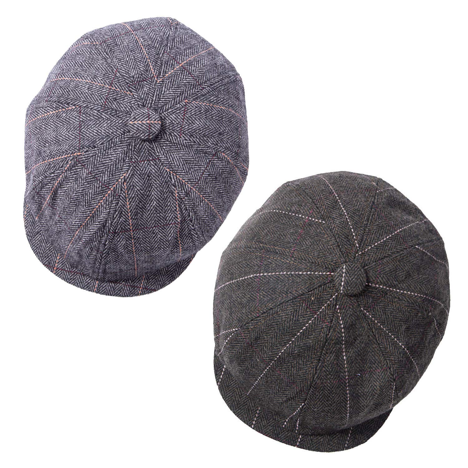 2 Pack Newsboy Hats for Men Classic 8 Panel Wool Blend Gatsby Ivy Hat, C-brown/Grey, One size