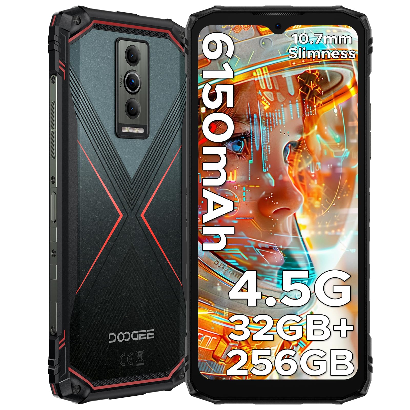 DOOGEE Blade10 Pro Energy Rugged Smartphone, 90Hz 6.56" 32GB+256GB/2TB TF, Octa Core telefono rugged, 6150mAh Telefono Indistruttibile, 4.5G Dual SIM/Widevine L1/50MP/NFC/Face ID/OTG/GPS/IP68/IP69K