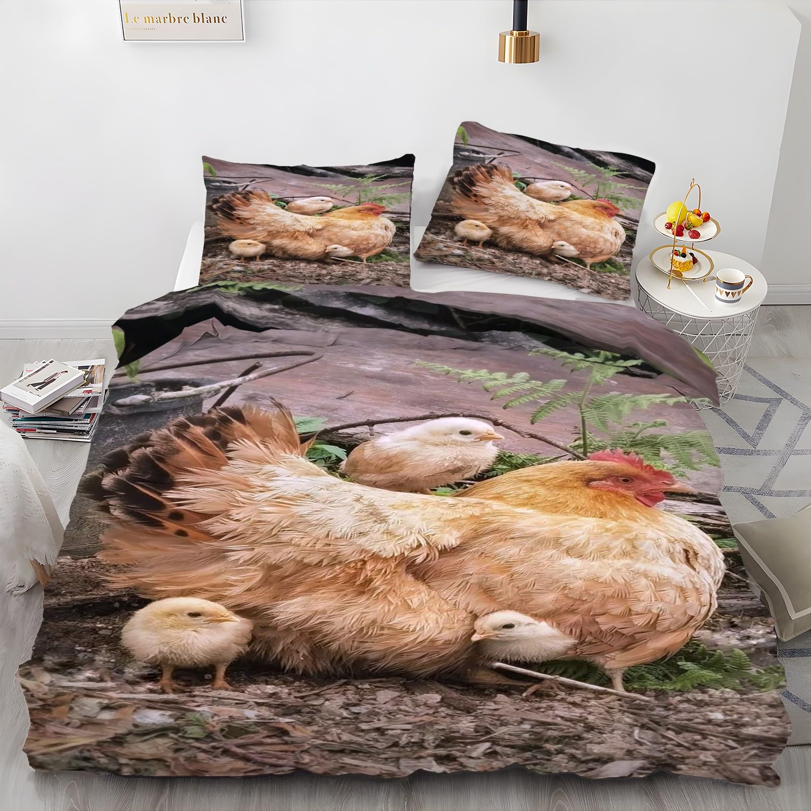 Housse de couette 240 x 260 poule pour une décoration campagne chic et cocooning