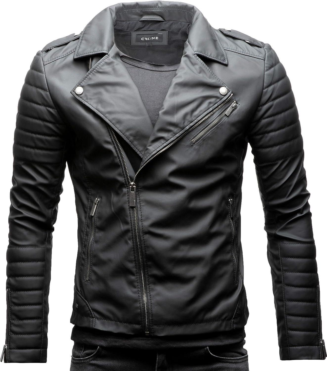 Crone Veit Men's Biker Eco Leather Jacket, Vegan Biker Jacket - xl