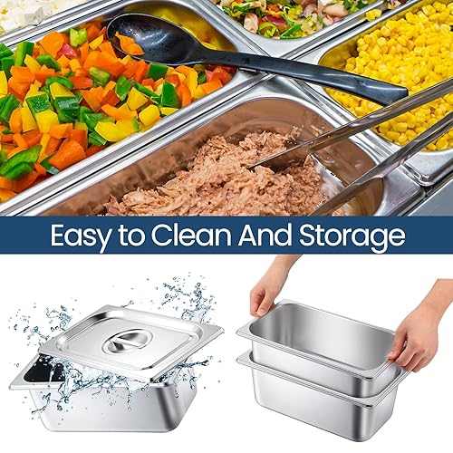 Miniatura 10 de Zubebe Paquete de 16 sartenes de hotel con tapa, mesa de vapor de 4 pulgadas de profundidad, acero inoxidable de 0.035 in de grosor, sartenes