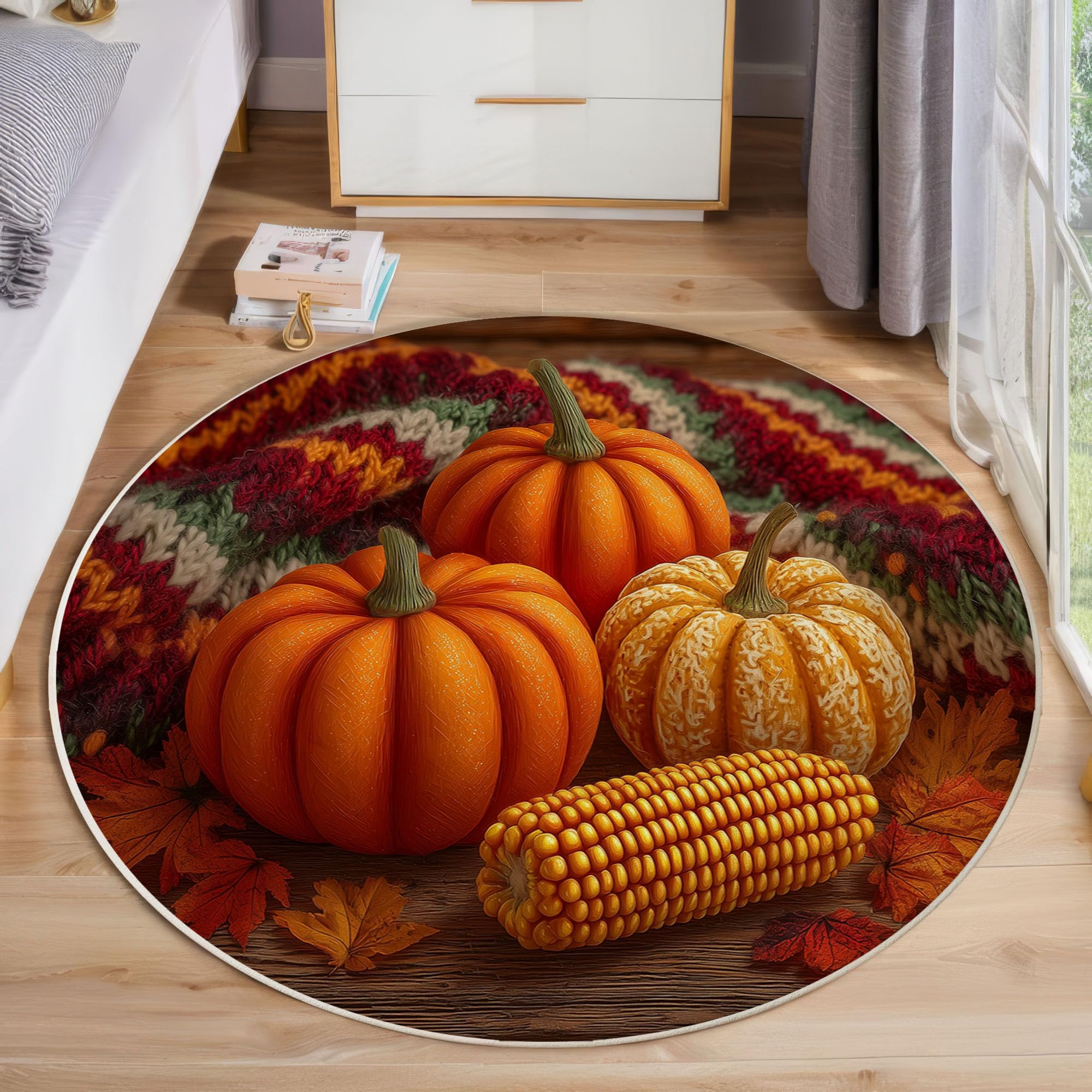 Tapis maïs citrouille 3D orange foncé lavable de 160 cm pour salon
