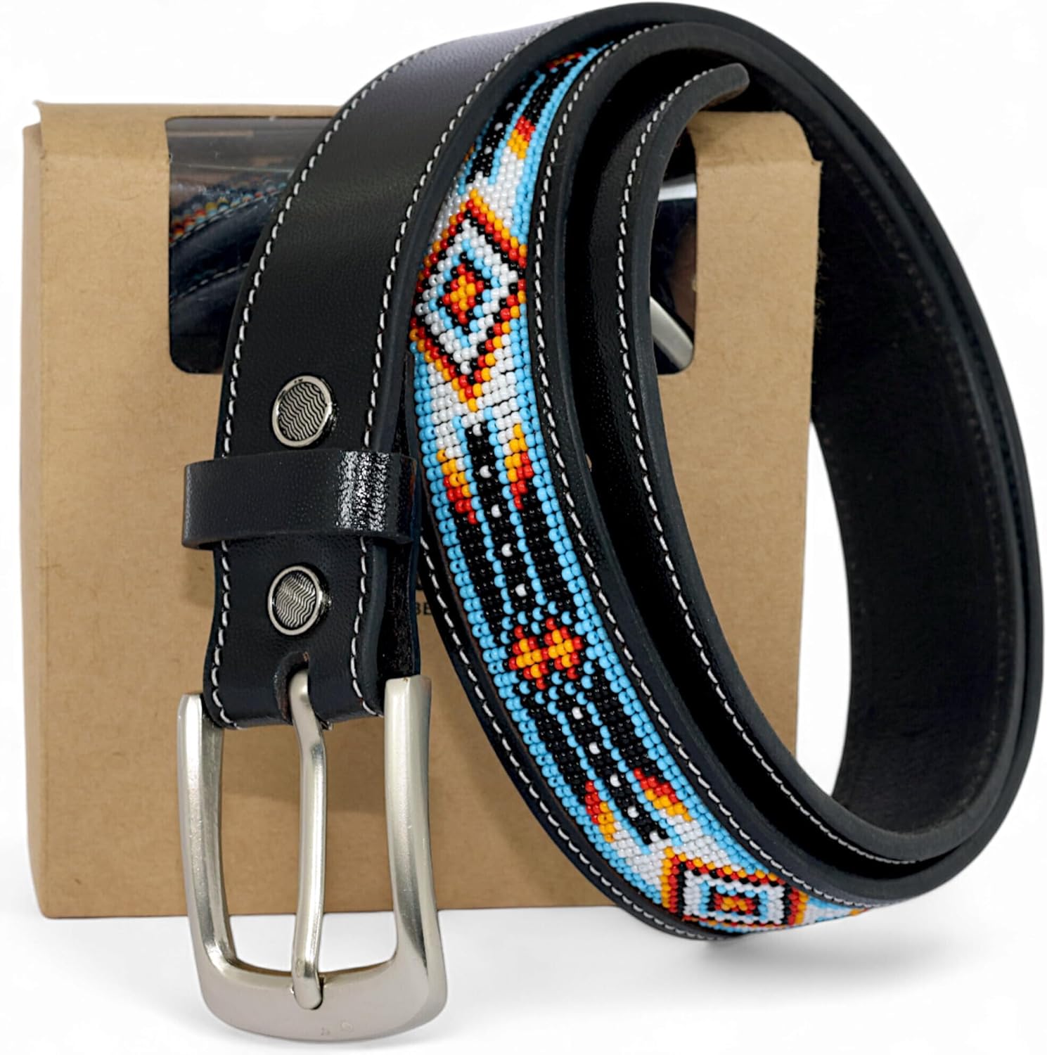Handmade Beaded Gift Leather Belt For Men & Women, Cowboy Western Leather Belt.