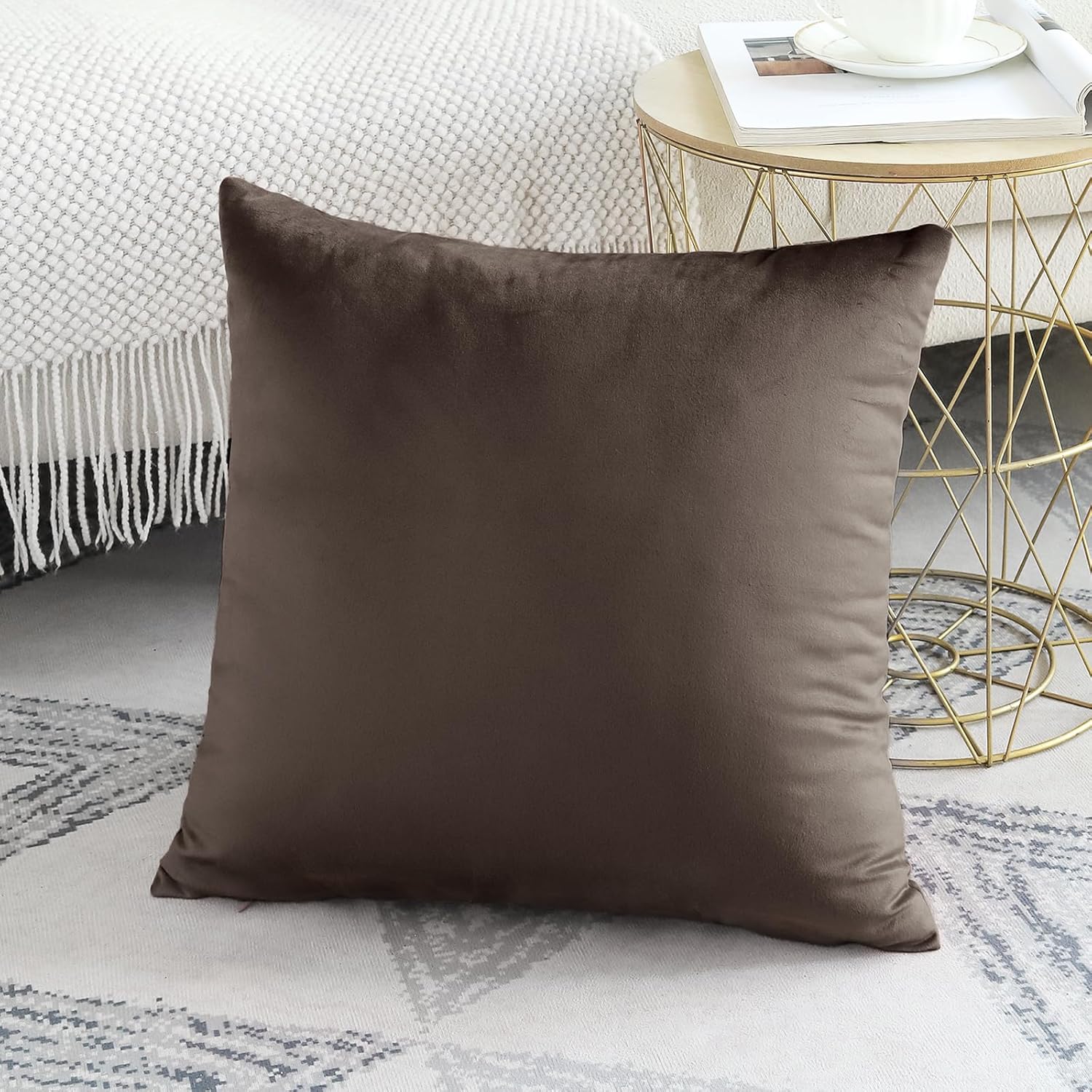 Artscope Luxury Velvet Pillow Covers Decorative Square Pillowcases Soft Solid Cushion Cases for Couch Sofa Bedroom Home Decor 18x18 Inch Chocolate Brown Chocolate Brown 18" x 18" (Pack of 1)
