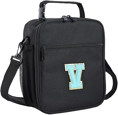 Miniatura 31 de ELEFOCUS Lonchera aislada con inicial para mujeres y hombres, bolsa de almuerzo personalizada con monograma con correa de hombro ajustable para