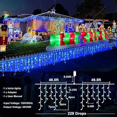 Miniatura 3 de Luces de Navidad para exteriores  99 pies 1216 luces LED de carámbano al aire libre  Enchufe 8 modos de luces parpadeantes para decoraciones de
