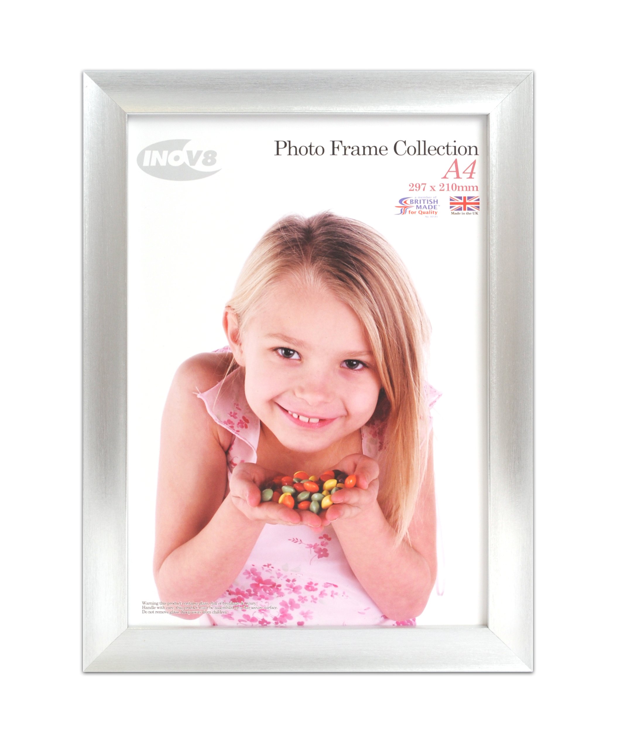 Inov8 British Made Traditional Picture/Photo Frame, A4, Scoop Silver