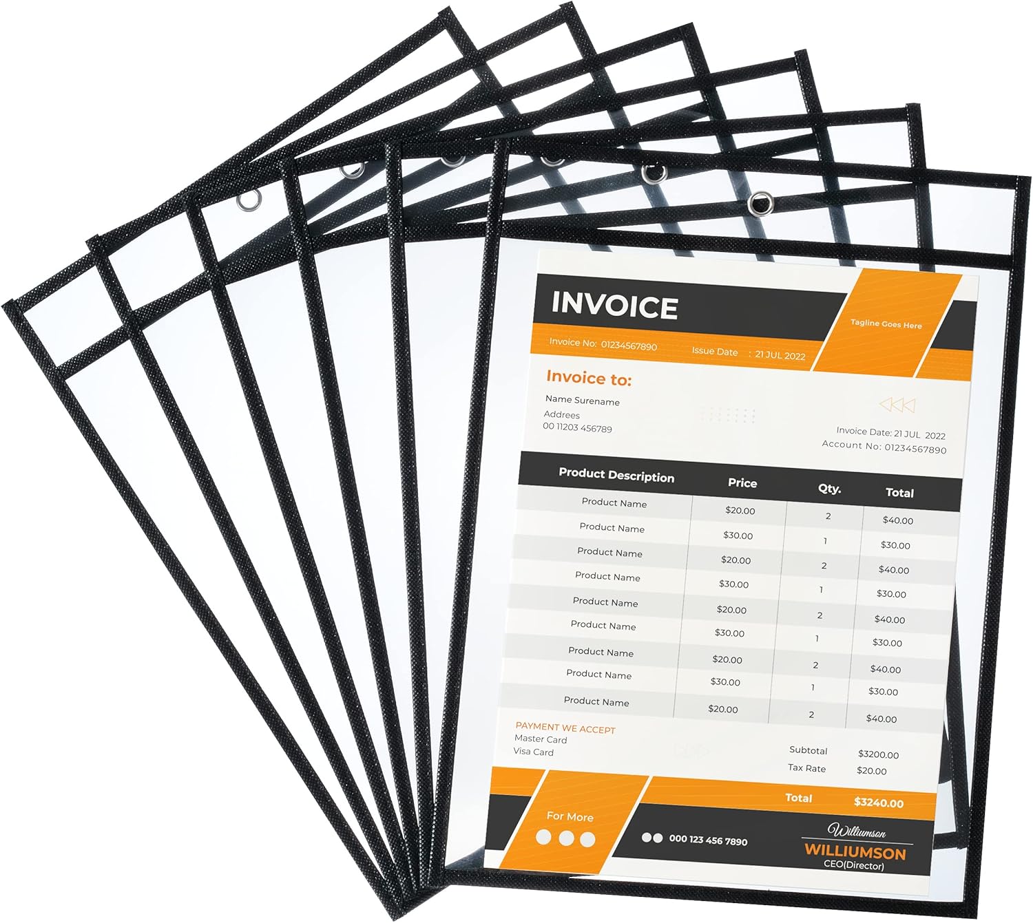 Mr. Pen- Dry Erase Pockets, 6 Pack, 10.2 x 14 Inches, Black, Reusable Plastic Sleeves for Paper, Clear Shop Ticket Holders, Dry Erase Pocket Sleeves, Dry Erase Sleeves, Clear Document Sleeves