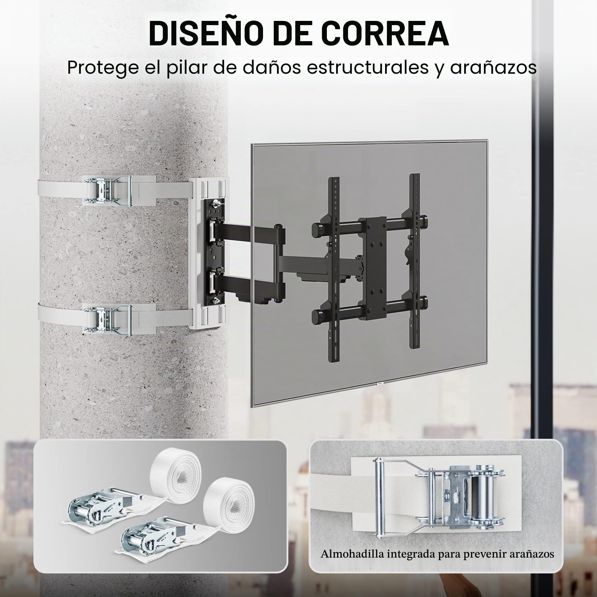 CondoMounts CLMTVA1044 - Soporte para TV de pilar grande de movimiento completo | Soporte de columna para TV | Soporte redondo y cuadrado para poste de TV | Sin taladro | Soporta 80 libras | Se adapta