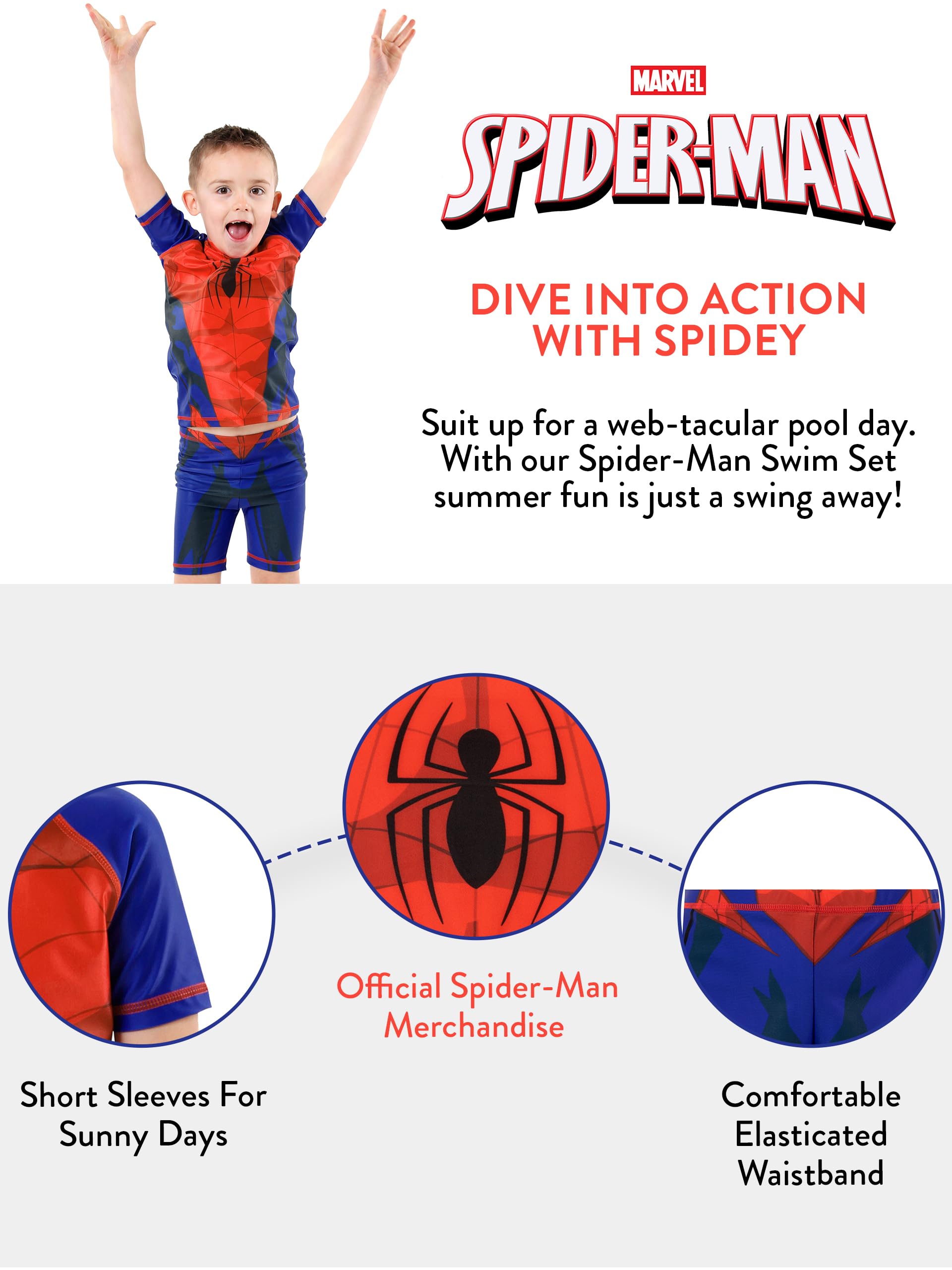 Costume Spiderman Bambino Mare | Set Spider Man Bambino | Costume da Bagno Spiderman Ragazzo | da 18 Mesi A 8 Anni | Prodotto Spider-Man con Licenza Ufficiale