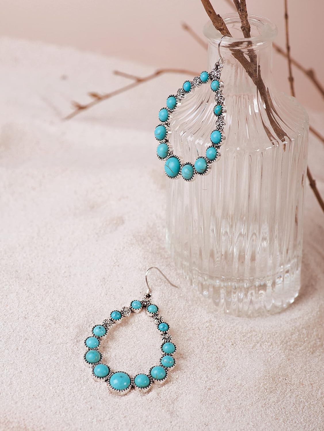 MINACHI Ethnic Bohemian Created Turquoise Dangle Drop Earrings, Vintage Boho Hippie Jewelry Gift for Women - Image 2