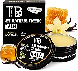 TATTYBEE Bálsamo Tattoo Aftercare – Creme de tatuagem de cura rápida para tatuagens novas e antigas | Acalma, hidrata e ilumina a tinta | Cera de abelha natural e mel de Manuka | 59 ml
