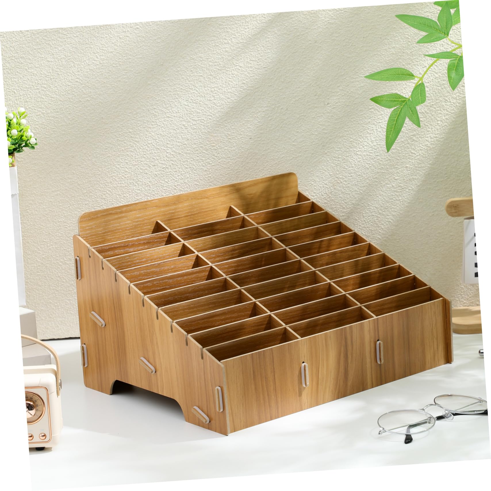 Veemoon Organizer Legno Multi Cellulari Scatola Contenitore Portaoggetti da Scrivania Utile per Scuola e Ufficio