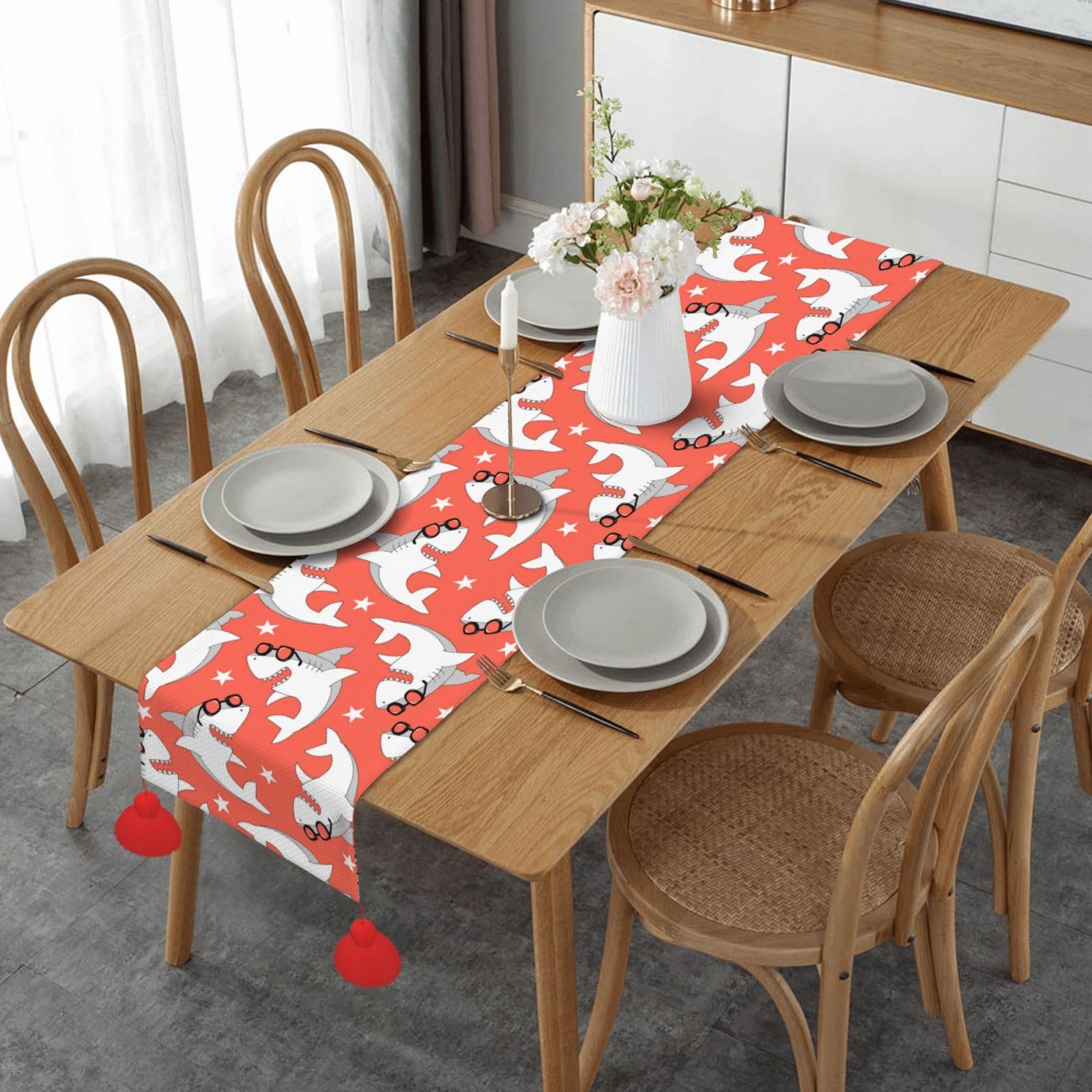 Chemin de table de Noël requin à lunettes pour repas de fête en famille
