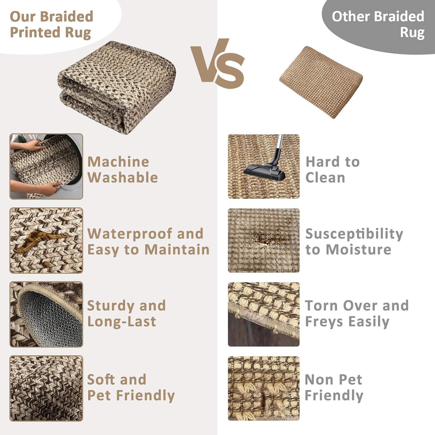 Imitation Braided Collection-Print Hallway Runner Rug 2x6 Non Slip Washable Area Rug, Soft Low Pile Farmhouse Rustic Carpet Foldable Indoor Mat for Laundry Room, Kitchen, Bathroom, Entrance