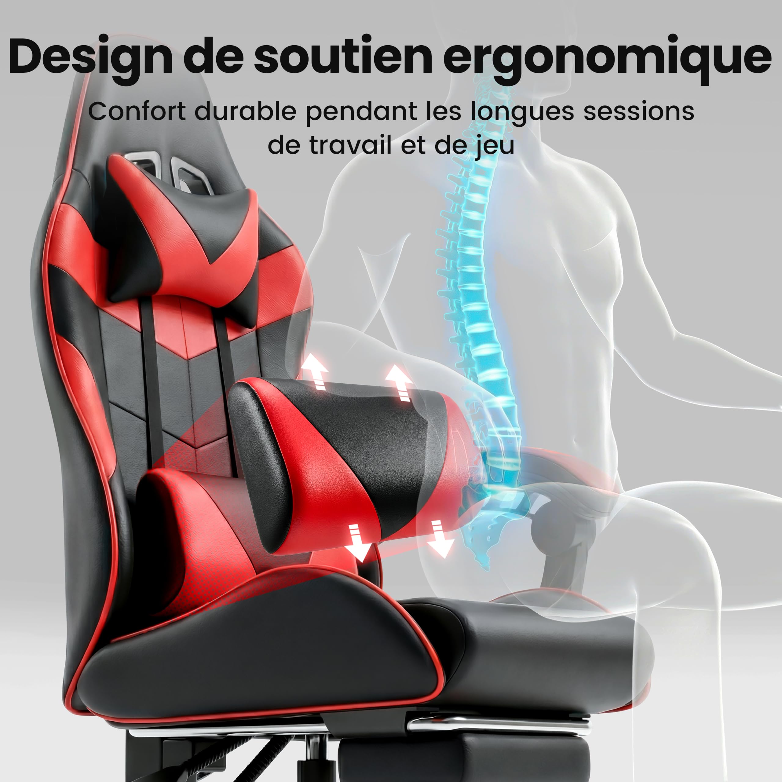 Fauteuil Gaming Ergonomique avec Repose-Pieds et Dossier Inclinable