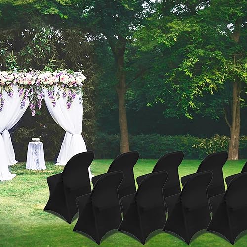 Miniatura 9 de Vencede 10 fundas de elastano elásticas negras para silla, fundas para sillas para bodas, protectores universales para sillas para fiestas,