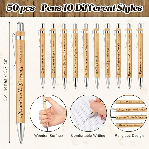 Miniatura 4 de Cholemy Juego de 50 bolígrafos de bambú cristianos inspiradores religiosos de madera, bloc de notas de oración, diario bíblico, bolígrafo de