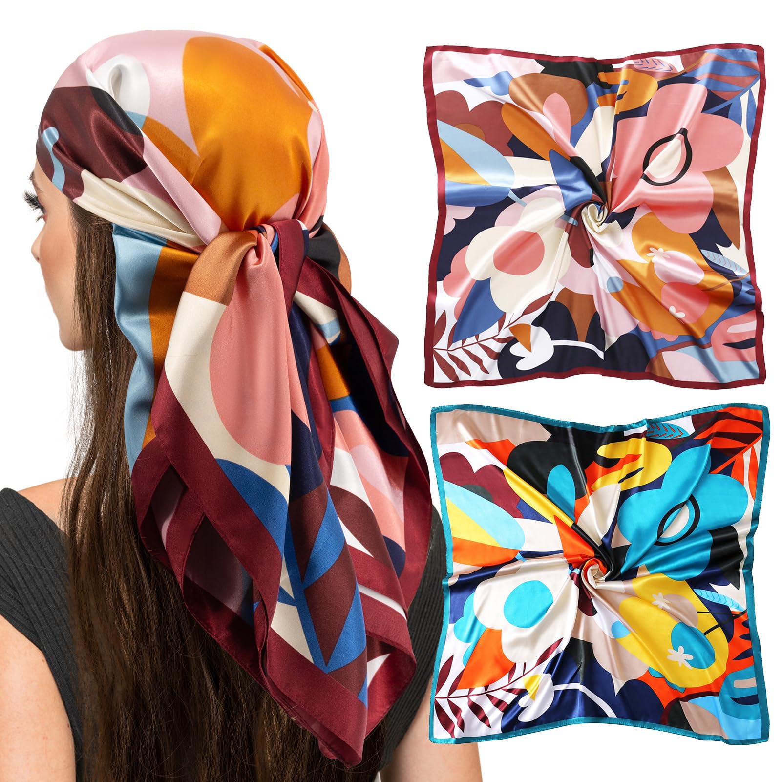 vimate Kopftuch für Frauen-35“ Quadrat Seide Gefühl Satin Schal Seidentuch für Haar Wrapping und Schlafen in der Nacht
