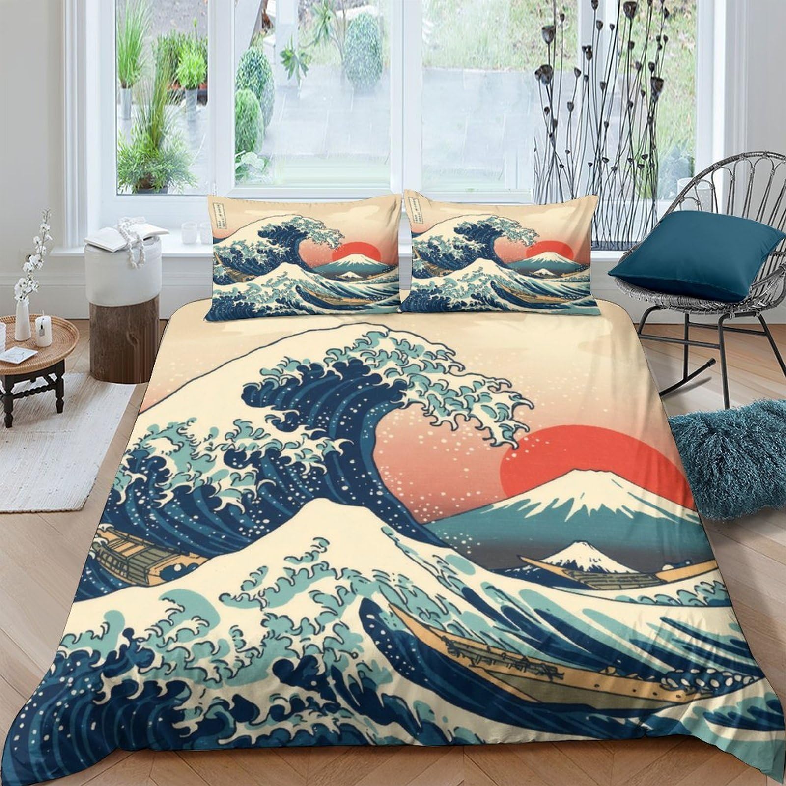 Ctjqhvkz Style-10 3D Printed Great Wave Fitted Sheet Microfiber Soft Breathable Mount Fuji Bed Cover For Bedroom Guest Room Decor Single（135X200cm）