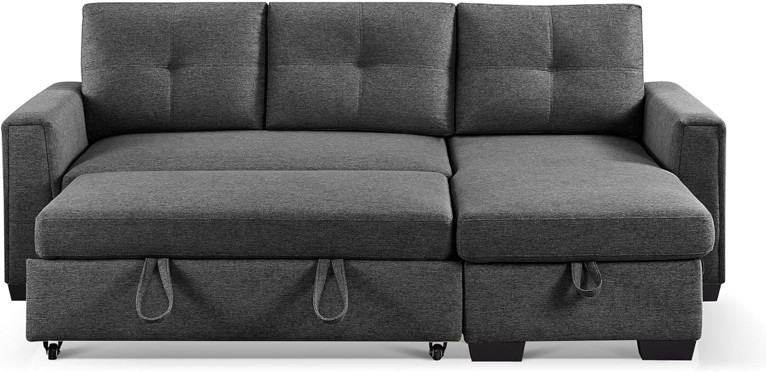 MOOOTTO 91.7” Large Convertible Reversible PullOut Sleeper Bed Sectional Sofa Couch