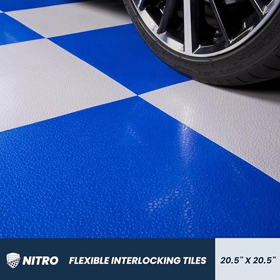 FlooringInc's 4.5mm Flex Nitro Hidden Interlocking Garage Floor Tiles, Flexible PVC Garage Tiles Flooring for a Stronger & Safer Garage, Workshop or Shed, Smooth, Black, 4 Tiles (20.5x20.5)