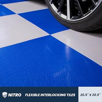 FlooringInc's 4.5mm Flex Nitro Hidden Interlocking Garage Floor Tiles, Flexible PVC Garage Tiles Flooring for a Stronger & Safer Garage, Workshop or Shed, Smooth, Black, 4 Tiles (20.5x20.5)