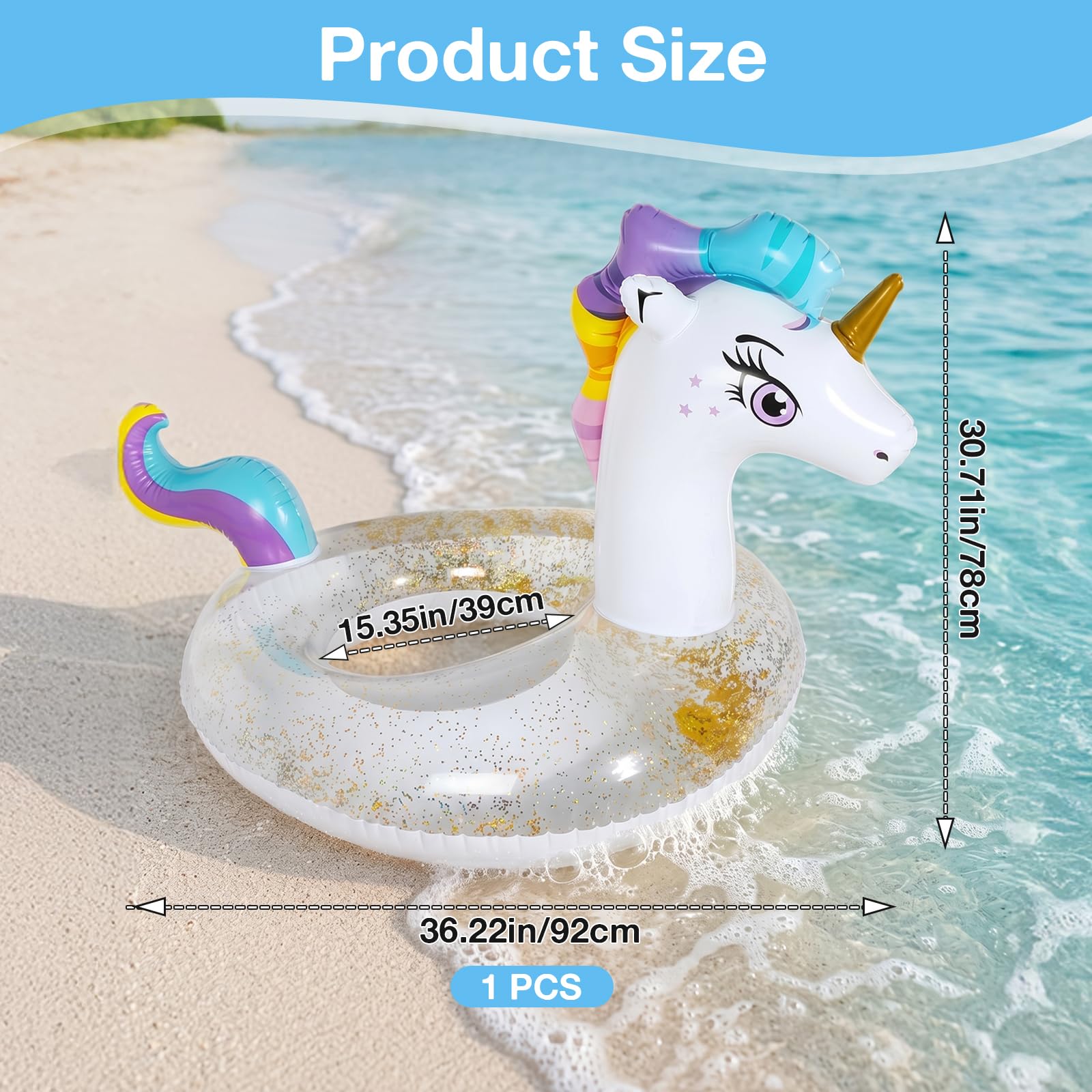 Anello da Nuoto con Unicorno Gonfiabile, Anello da Nuoto Unicorno Galleggiante Piscina per Piscina Spiaggia Festa Estiva